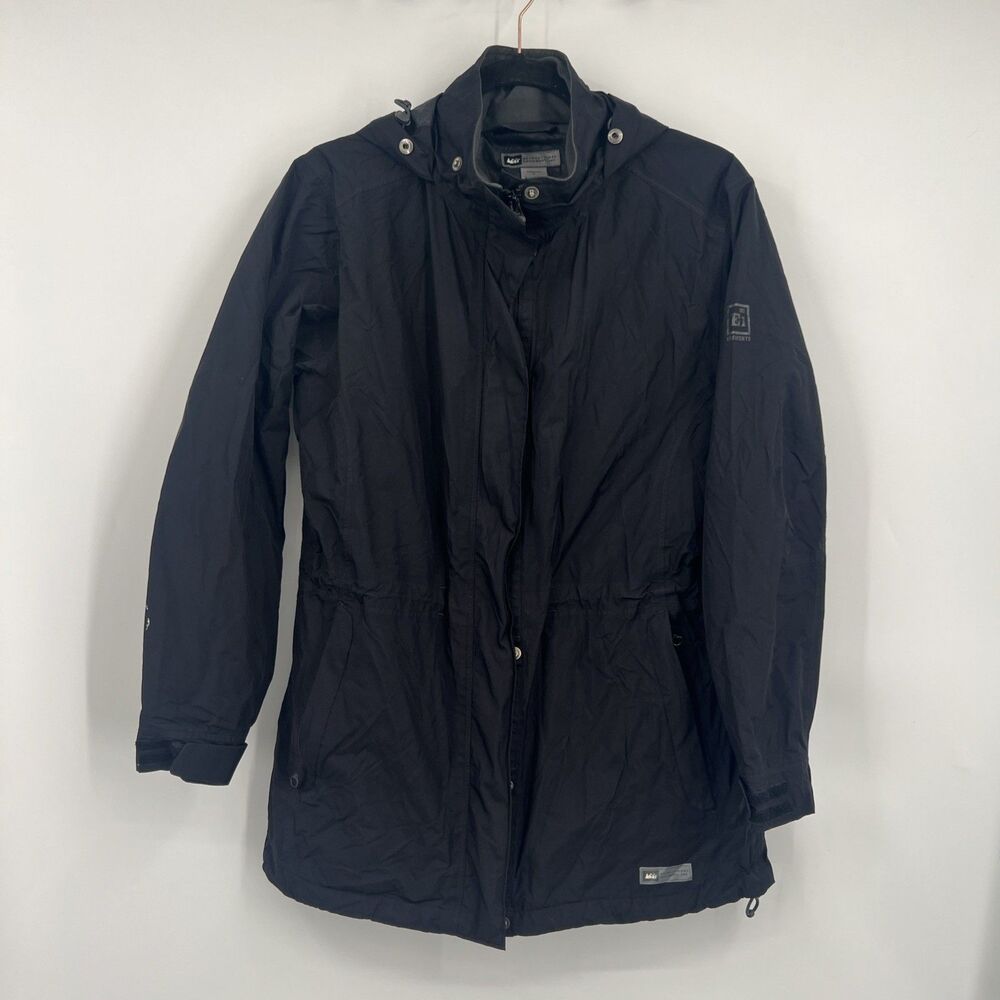 REI ELEMENTS Black Full Zip Hooded Wind Rain Jacket Women's Size M
